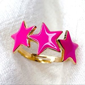 ❣️$25/3❣️ Shocking Pink Enamel Stars Adjustable Ring